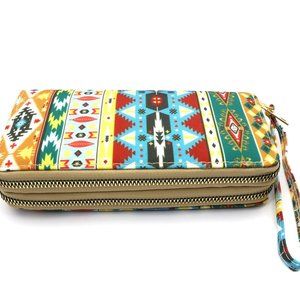 Double Zipper Women's Clutch Wallet with Cabin Festive Pattern - 4 Cash Pockets